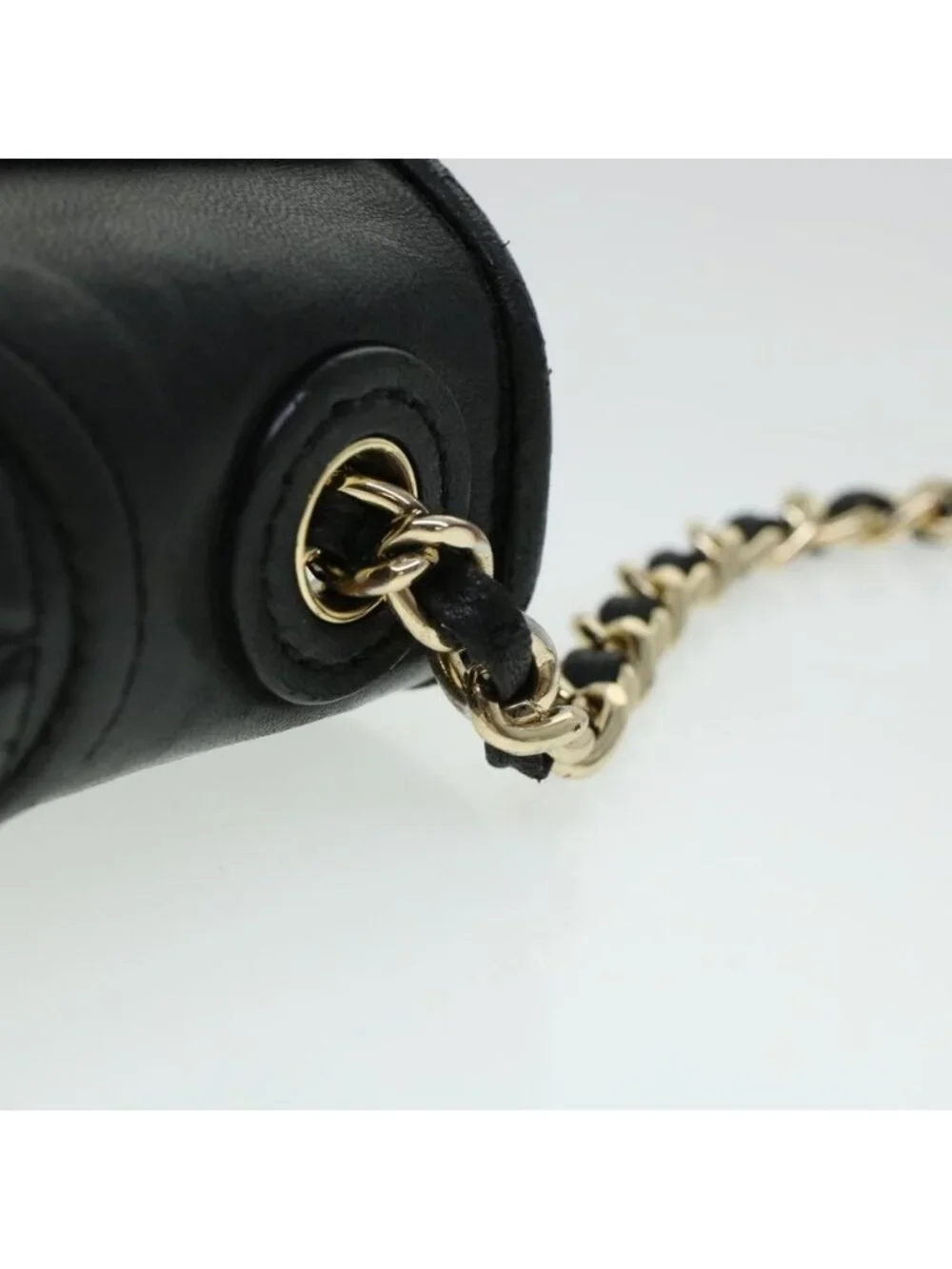 Authentic TORY BURCH Chain Shoulder Bag Leather Black